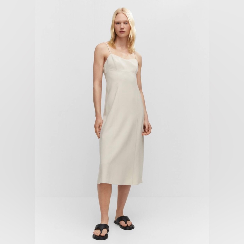 MANGO midi dress low cut ecru women’s size 2